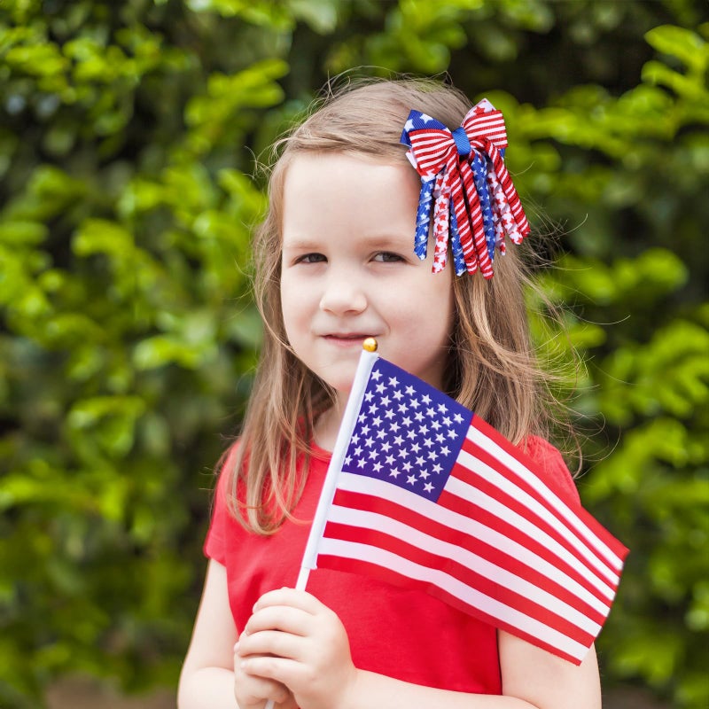 melyde Independence Day Hair Bow Clips 3 Inch Handmade Curly Ribbon Hairpins Boutique Patriotic Hair Accessories for Kids Girls, Red&White&Blue - Image 3